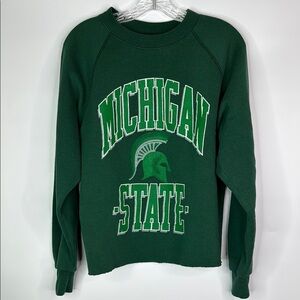 Vintage Santee Sweats Michigan State Green Cropped Raglan Sleeve Sweatshirt L